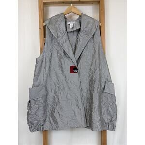 NWT Moonlight Gray Pockets 1 Button Closure Crinkle Long Vest #1424 Size XL